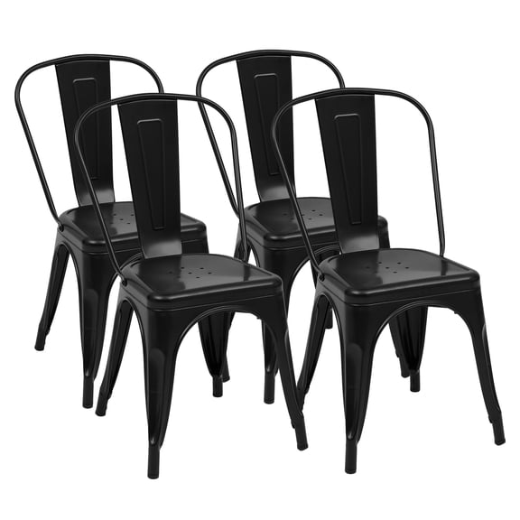 edx Metal Stackable 18” Dining Chairs Set of 4, Modern Kitchen Chairs for Dining Room, Restaurant, Bistro, Patio, Black