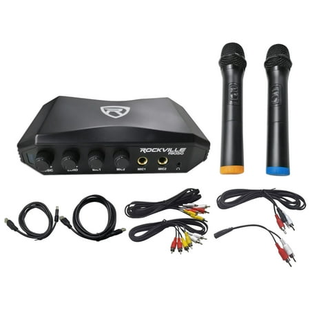 Rockville RKI50 Dual UHF Wireless Microphone w/ Karaoke Interface+Mic Mixer+HDMI