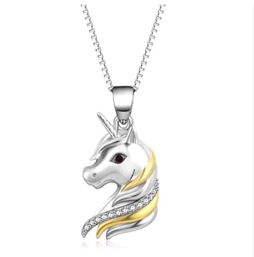 Unicorn Necklace Gold and Silvertone Crystals Anti-Tarnish Unicorn Head Pendant Jewelry-67-UH
