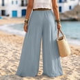 thumbnail image 5 of HAJWOH Women Boho Wide Leg Palazzo Pants, Elastic High Waist Flowy Crinkled Beach Trousers with Matching Belt & Pockets, Lightweight Summer Vacation Loose Fit Pants(Light Blue,S), 5 of 6