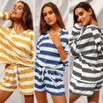 thumbnail image 3 of Mujeres Trajes casuales de 2 piezas Rayas Cuello en V Manga larga Sudadera con capucha y pantalones Abanopi Gris/Medio, 3 of 7