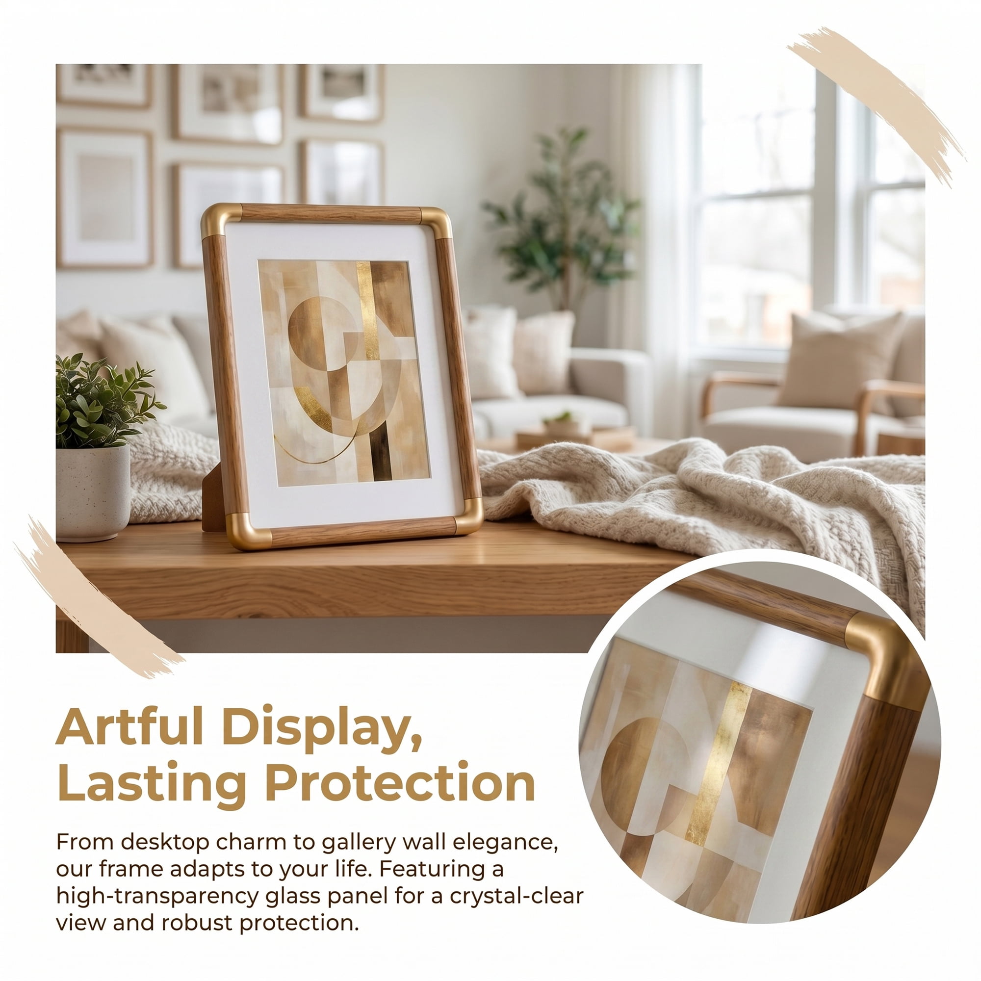 Unique Bargains Rounded Edge Minimalist Bauhaus Plastic Photo Frame Teak Color 4" x 6"