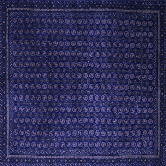 Ahgly Company Machine Washable Indoor Square Abstract Blue Modern Area Rugs, 3' Square