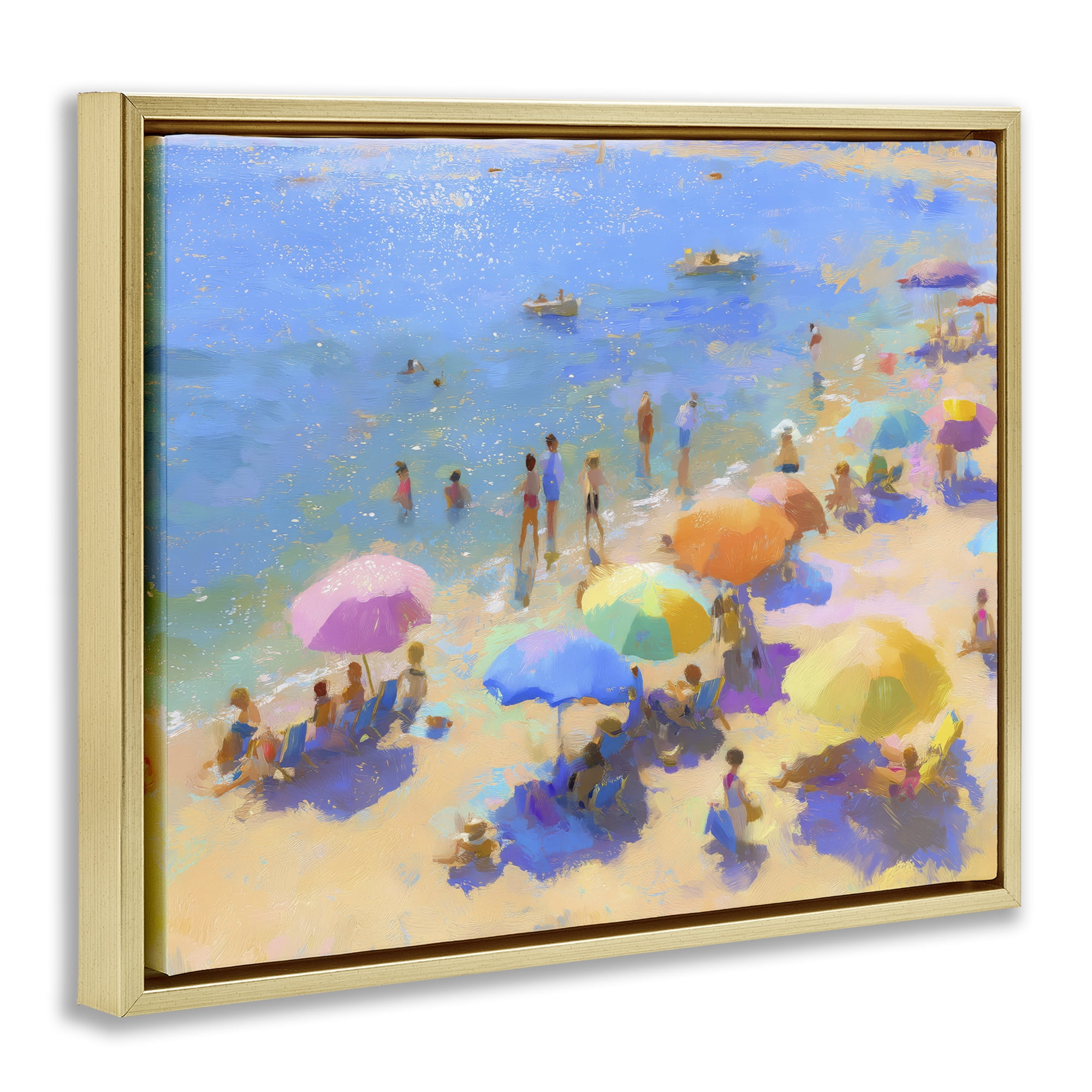 Stupell Industries Colorful Day at Beach Gold Framed Floater Canvas Wall Art, design by LSR Design Studio