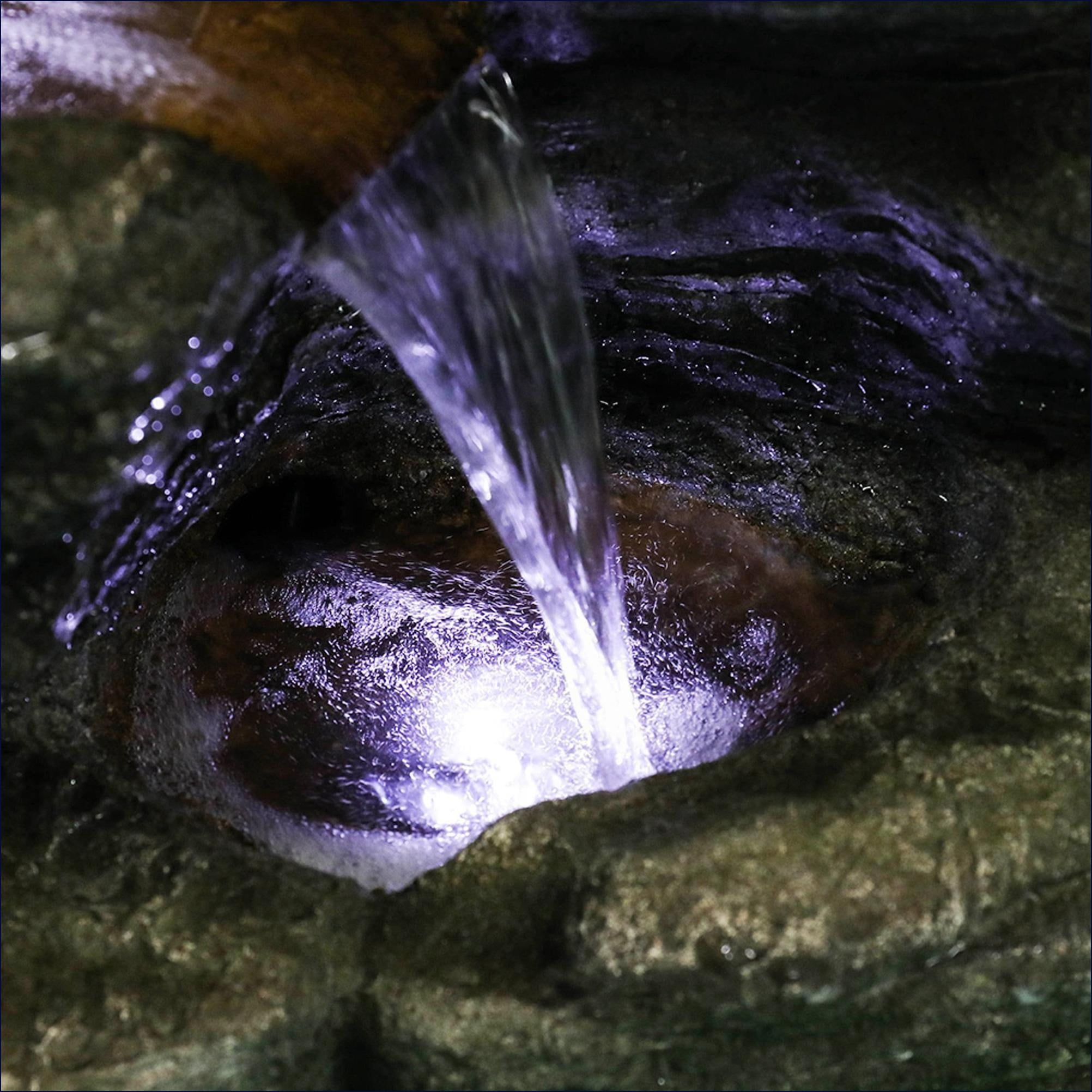 Fountains | 40" 6-Tier Cascading Outdoor Water Fountain, LED Lights, for Garden Patio Deck Yard | Gray|Resin