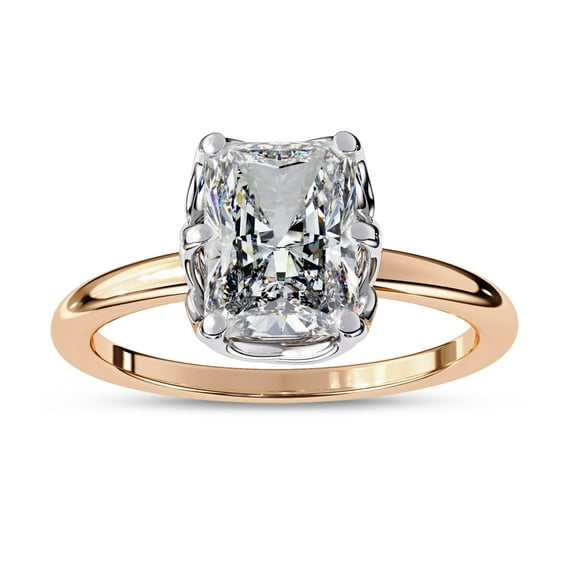 AFFY Solitaire Engagement Rings for Women Center 8.5x6.5mm Radiant and Round Cut Lab Created Moissanite Wedding Anniversary Ring in 10K Solid Rose Gold Size-10