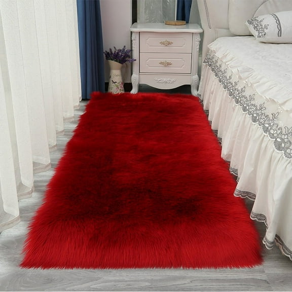 Nvzi -b Solid Color Plush Table Runner,Faux Sheepskin Decorative Shaggy Dresser Scarf,Not-Slip Desk Pad,Luxury False Fur Dresser Tablecloth-red 50x50cm(19.69x19.69inch)