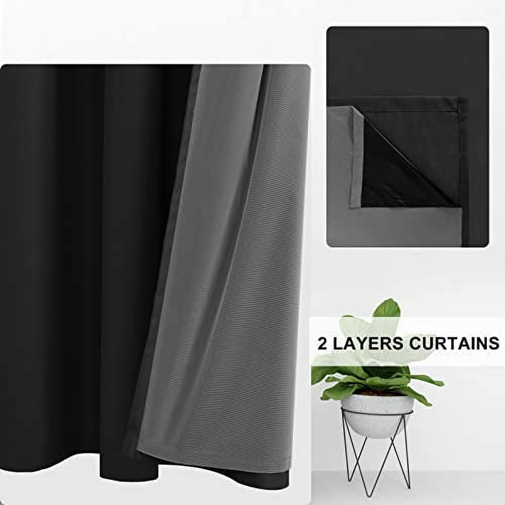DWCN 100% Black out Curtains for Living Room Thermal Insulated Light Blocking Completely Room Darkening Noise Reducing Grommet Top 2 Panels Curtain (Black,52"W x 72"L)