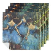 Nawy Blue Dancers Impressionist Ballerina Portrait Painting Ballet Dance Cloth Napkin 6 PCS