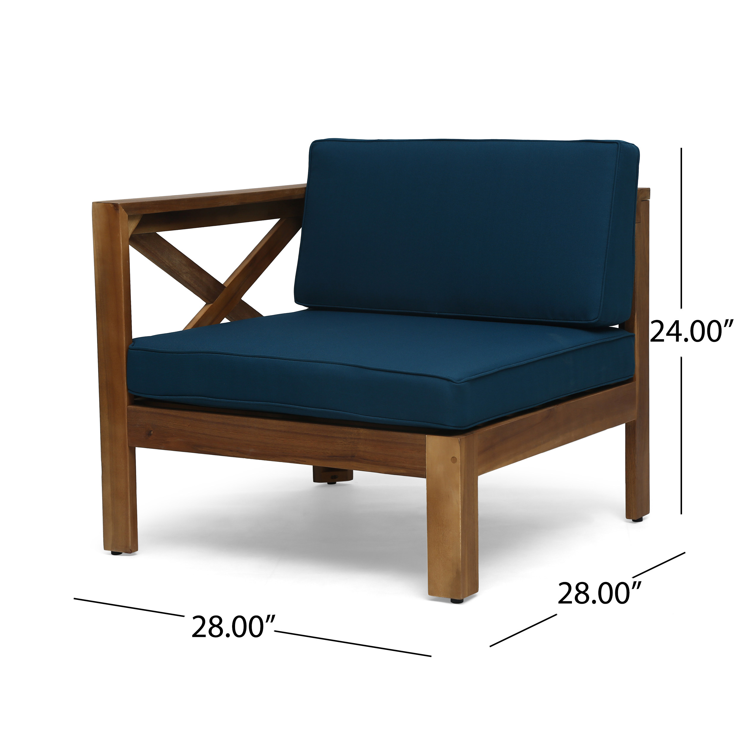 Mamie Outdoor Acacia Wood 5 Piece 3-Seater Sectional Sofa Set, Teak and Dark Teal