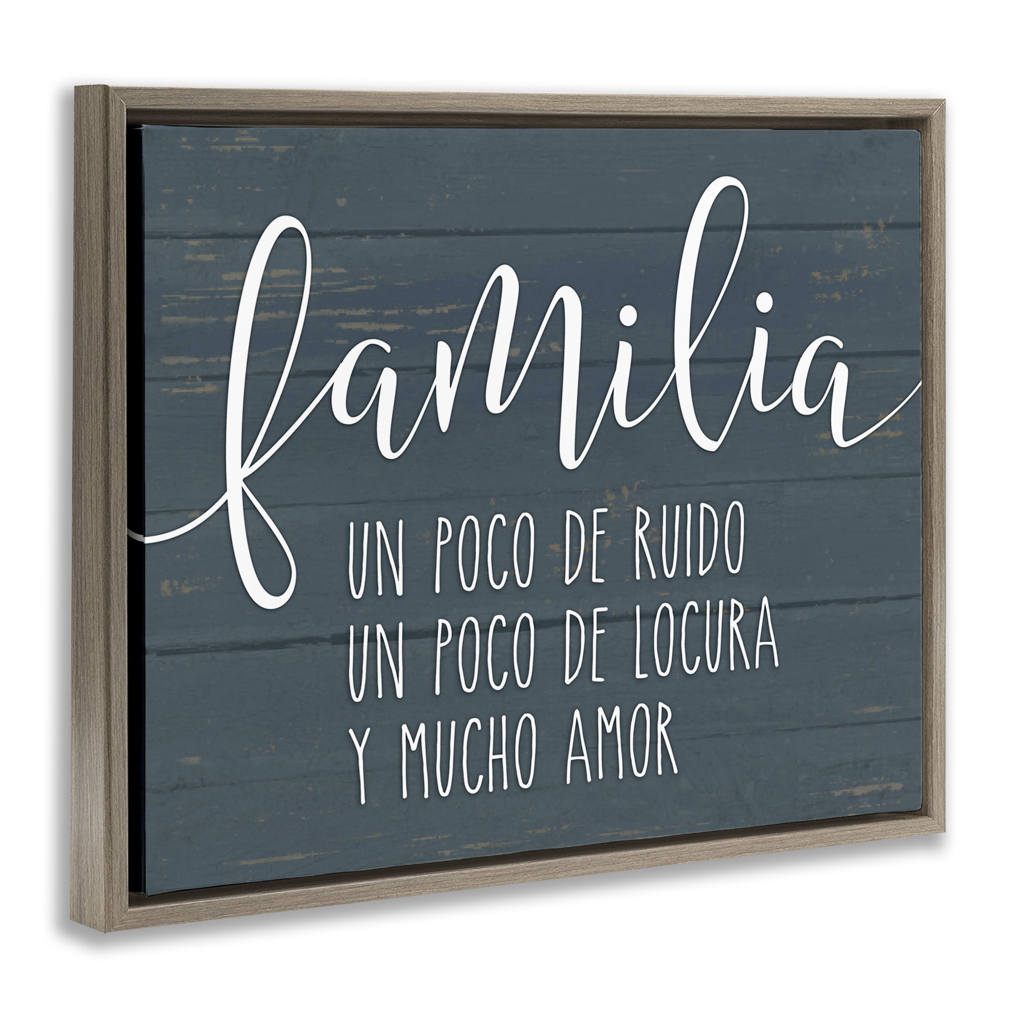 Stupell Industries Familia Y Mucho Amor Inspirational Quotes & Sayings Painting Brown Floater Framed Art Print Wall Art, 31 x 25