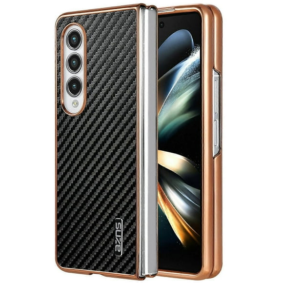 AZNS For Samsung Galaxy Z Fold4 5G Case Electroplating Carbon Fiber Texture PU TPU Phone Cover - Bla