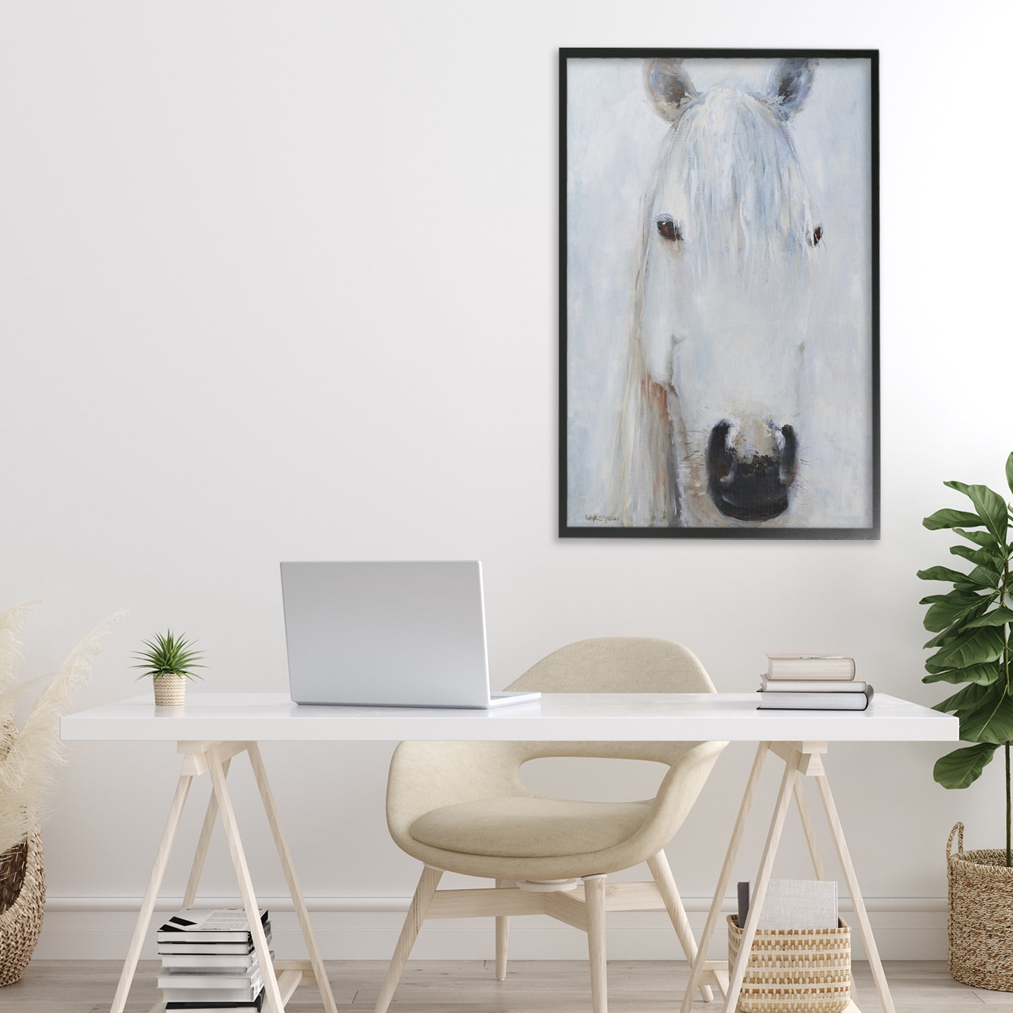 Stupell Industries Pure White Horse Portrait Black Framed Giclee Art, design by Jadei Graphics