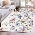 thumbnail image 2 of Watercolor Flower Washable Area Rug&nbsp;3x5ft Grey Purple Floral Leaf Soft Rectangle&nbsp;Rugs for Living Room, Non Slip Carpet for Bedroom&nbsp;Entryway Dining Room, 2 of 9