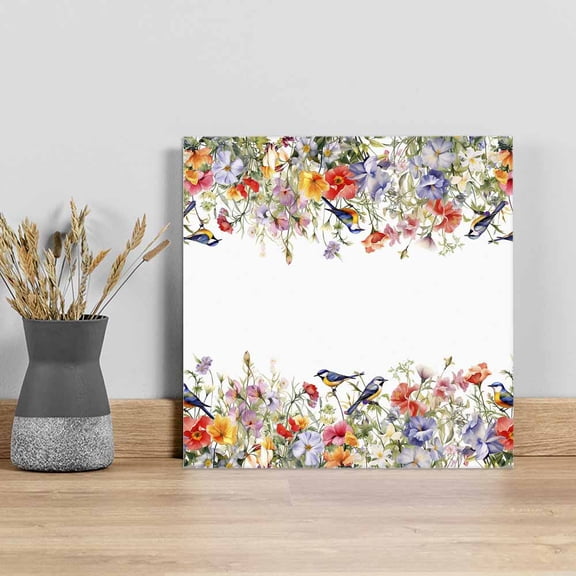Vintage Flowers Wall Art Painting on Canvas, Spring Floral Botanical Pastoral Canvas Art Home Prints Wall Art Framed Modern Artwork for Living Room Bedroom Wall Decor 8x8in