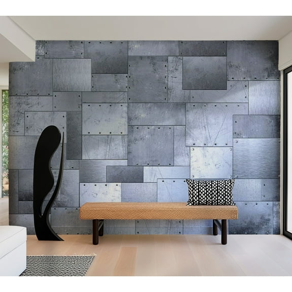 Tiptophomedecor Background & Patterns Wallpaper Wall Mural - Industrial Modern Metal Plates