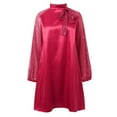 thumbnail image 4 of Women's Sweet Long Sleeved Round Neck Stitching Sequined Tie Mini Skirt Ladies Summer Dresses Casual Summer Dresses Knee Length Womens Midi Casual Dresses High Low Dresses for Women Long Dress for, 4 of 7