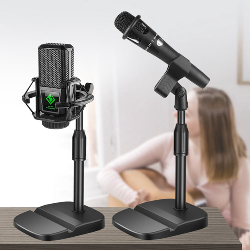 Adjustable Desktop Microphone Stand Holder Mic Clip Phone Bracket with Base