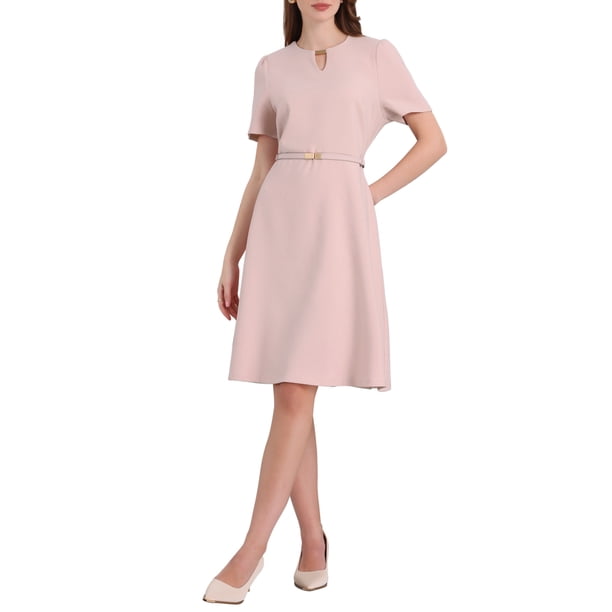 INSPIRE CHIC Vestido de cóctel A-Line para mujeres con choker, escote en V, mangas cortas, ceñido a la cintura, elegante y con vuelo, 2XL, rosa