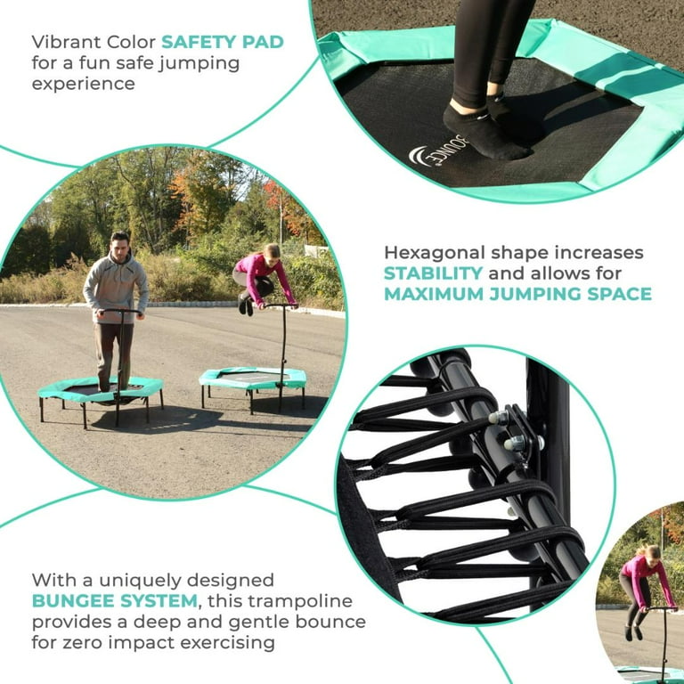 Machrus Upper Bounce 40 Mini Trampoline with Adjustable T Shaped Handrail Hexagonal Rebounder Fitness Trampoline for Kids Adults Green Walmart