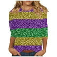 thumbnail image 3 of Mardi Gras Shirts for Women Color Block Graphic Tees Casual Loose Fit 3/4 Sleeve Crewneck Carnival Tops Purple Tops,Size S-5XL, 3 of 6