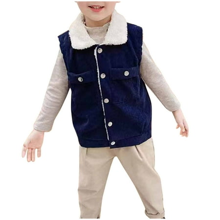 

Juebong Valentine s Day Deals Toddler Baby Boys Girls Fall Winter Underwear Corduroy Waistcoat Lapel Button Cardigan Vest Navy 5-6 Years