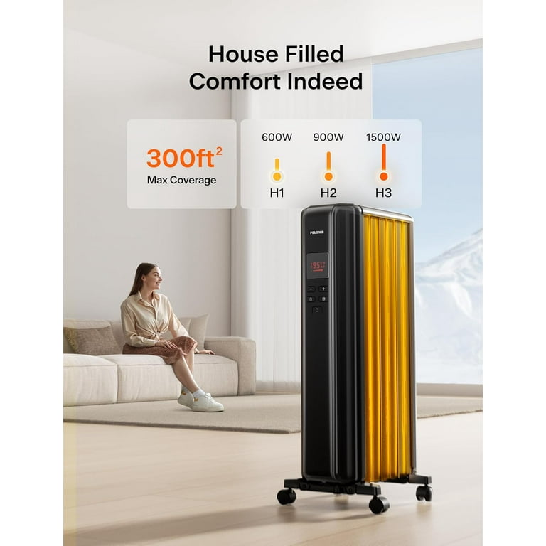 PELONIS PSHO06MR6ASB 1500W Oil Filled Radiator Heater, Remote, ECO, Quiet, Safe for Large Rooms PELONIS PSHO06MR6ASB 1500W Oil Filled Radiator Heater, Remote, ECO, Quiet, Safe for Large Rooms