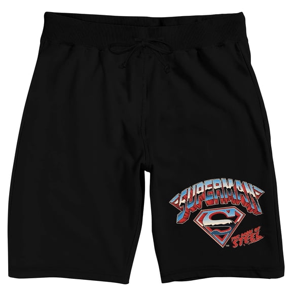 Superman Man Of Steel Logo Men's Black Sleep Pajama Shorts-XL