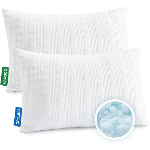 Standard Size Set of 2 Adjustable Loft Shredded Memory Foam Cooling Pillows for Side and Back Sleepers
