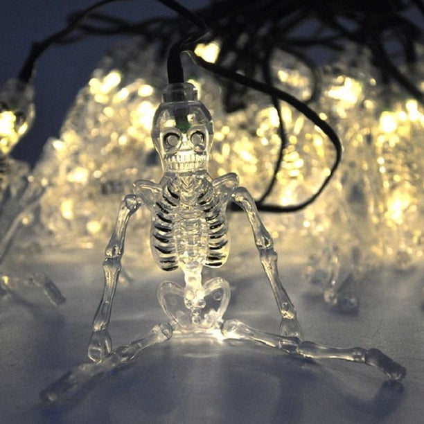 20 luces LED de esqueleto, cadena de luces de calavera para exteriores, cadena de luces de Halloween con pilas con 8 modos para exterior, jardín, casa, guirnalda