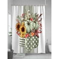 thumbnail image 5 of Fsddascl Sage Green Pumpkin Shower Curtain Set - 48" x 72" Washable Bathtub Curtain with 12 Hooks, Fall Thanksgiving Sunflower Floral Striped Waterproof Fabric Stall Shower Curtains for Bathroom, 5 of 6