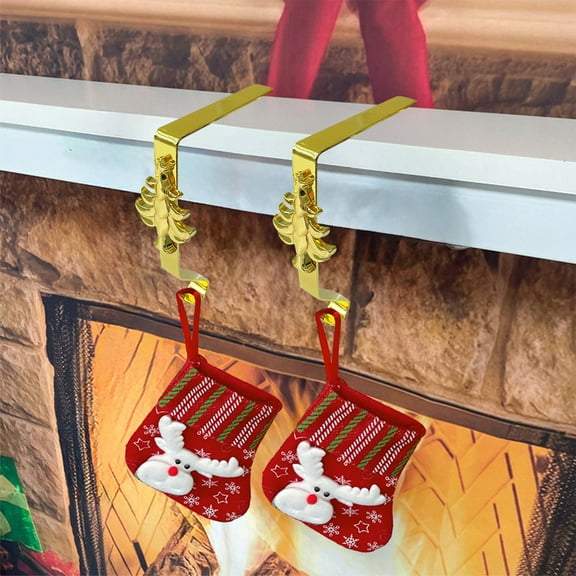 Iron Christmas Stocking Holder Hooks with Decorative Elements - Strong Over Door Hanger for Holiday Decorations and Wreaths