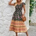 thumbnail image 5 of Boho Dresses for Women, Women's Summer Casual Dress Floral Print V Neck Waist Dress Casual Dress Outfits for Women, 5 of 7