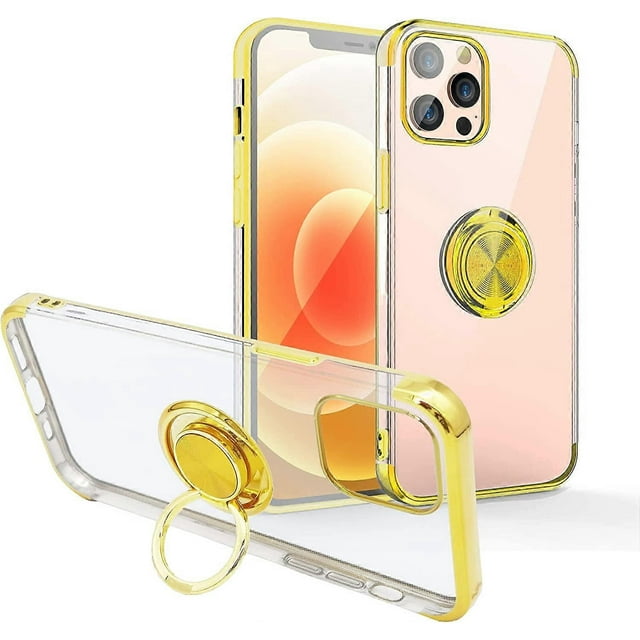 Clear Case Design for iPhone 13 Pro Max Ultra Slim TPU Edge Plating Compatible with Apple 13 Pro Max Transparent Cover with 360 Degree Rotation Finger