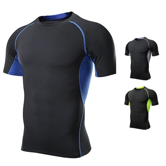 Trendfront Mens Compression Athletic T Shirts Crewneck Short Sleeve Slim Fit Contrast Seam Detail Workout Training Tee Tops