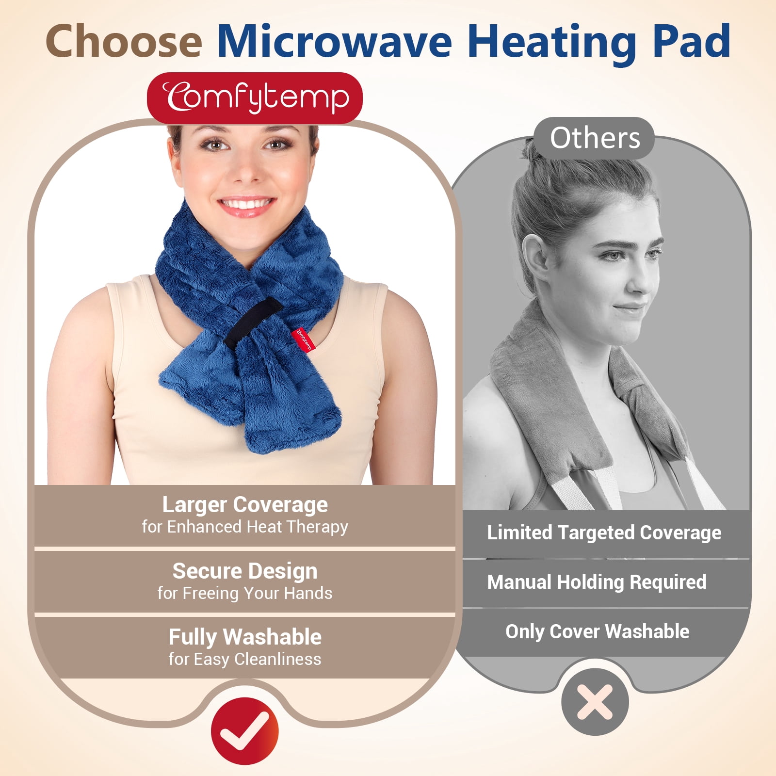 Comfytemp Microwave Neck Heating Pad, 33"×4", Hot & Cold Therapy Wrap for Soothing Muscle Pain and Tension, Blue