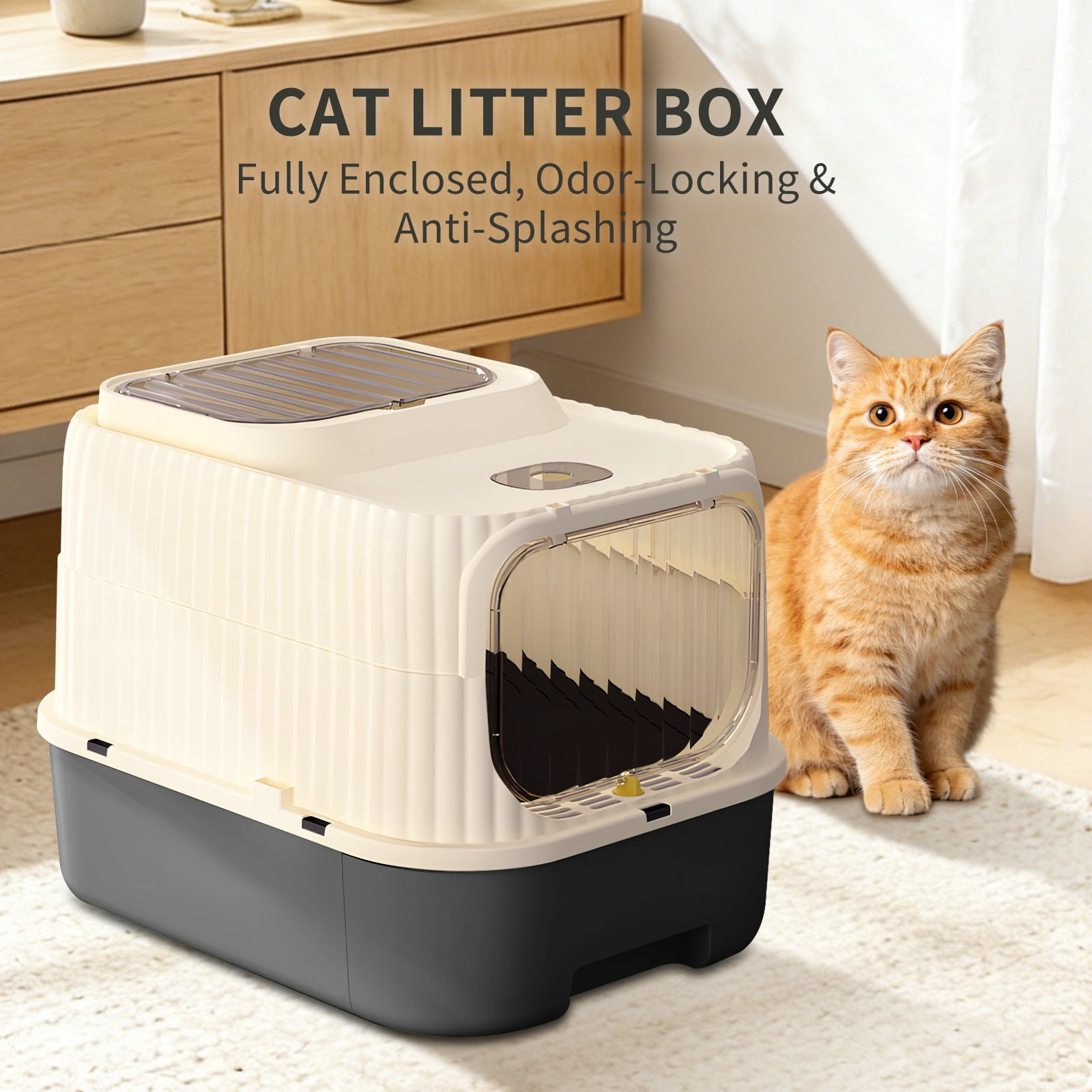 Green Fully Enclosed Cat Litter Box, Drawer Type Odor-Locking Litter Pan with Anti-Splash Design, Easy Clean Removable Cat Litter Tray for Cats of All Sizes, Multi-Cat Household