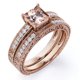 thumbnail image 1 of JeenMata Juego de Novia Estilo Eduardiano con Borde Milgrain de 1,5 ct de Morganita y Moissanita Talla Princesa Color Melocotón Rosado Pavé de 4 Puntas en Baño de Oro Rosa de 18 K sobre Plata, 1 of 6