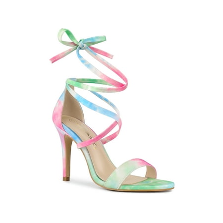 

Allegra K Women s Tie Dye Lace up Sandal Prom Open Toe Stiletto Heels Sandals