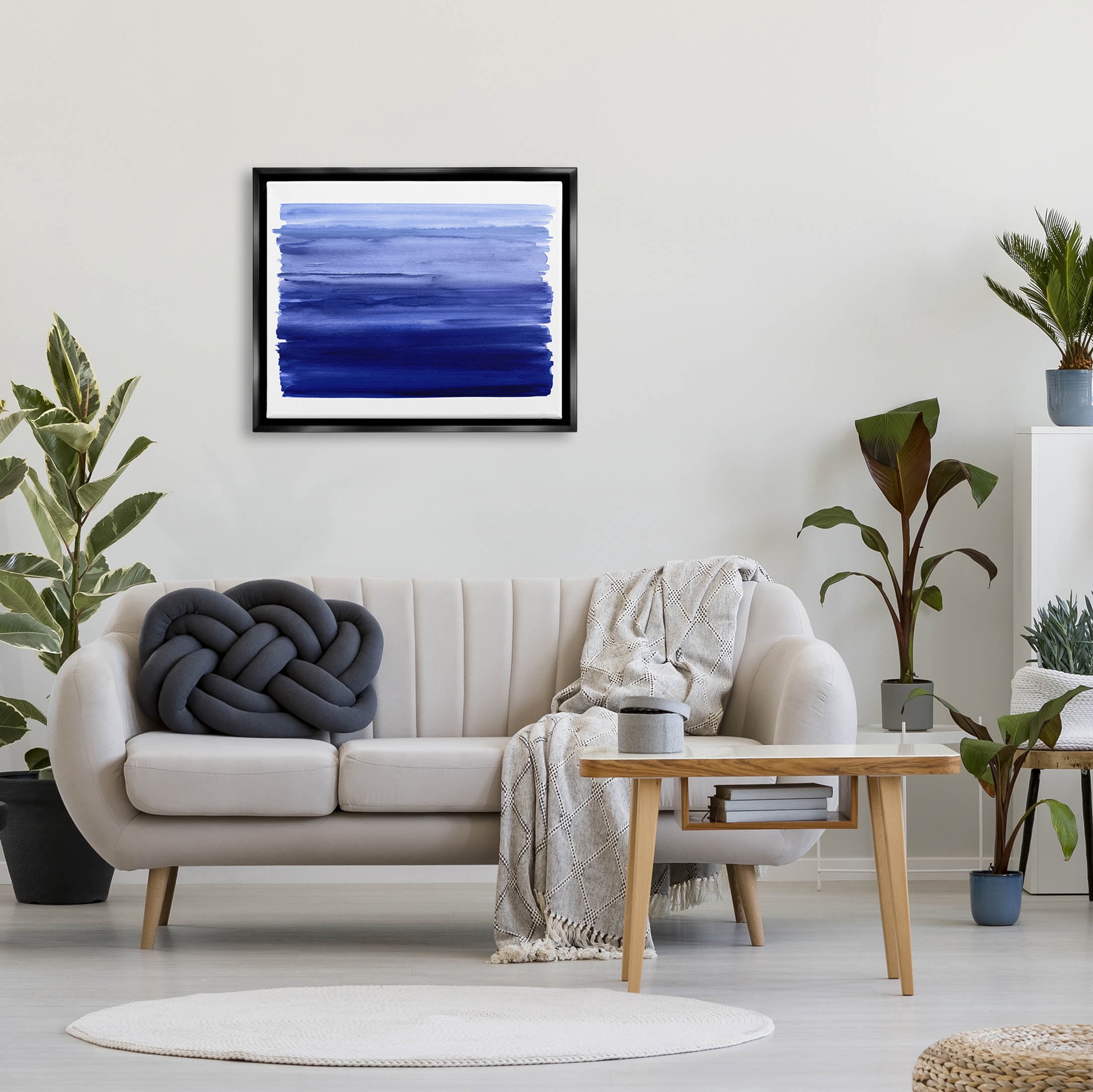Stupell Industries Brushed Blue Gradient Form Graphic Art Jet Black Floating Framed Canvas Print Wall Art, Design by Allie Corbin