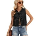 thumbnail image 3 of Women Tie Front Denim Tank Tops Spring Summer Casual Crew Neck Sleeveless Shirts Ruffle Vest Tops Black & Gray S, 3 of 9