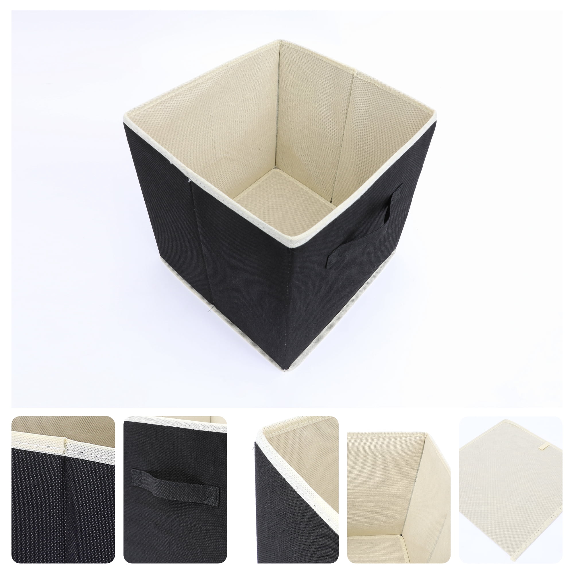 Unique Bargains 3 Pcs Square Fabric Collapsible Storage Basket Bin with Handle Black L