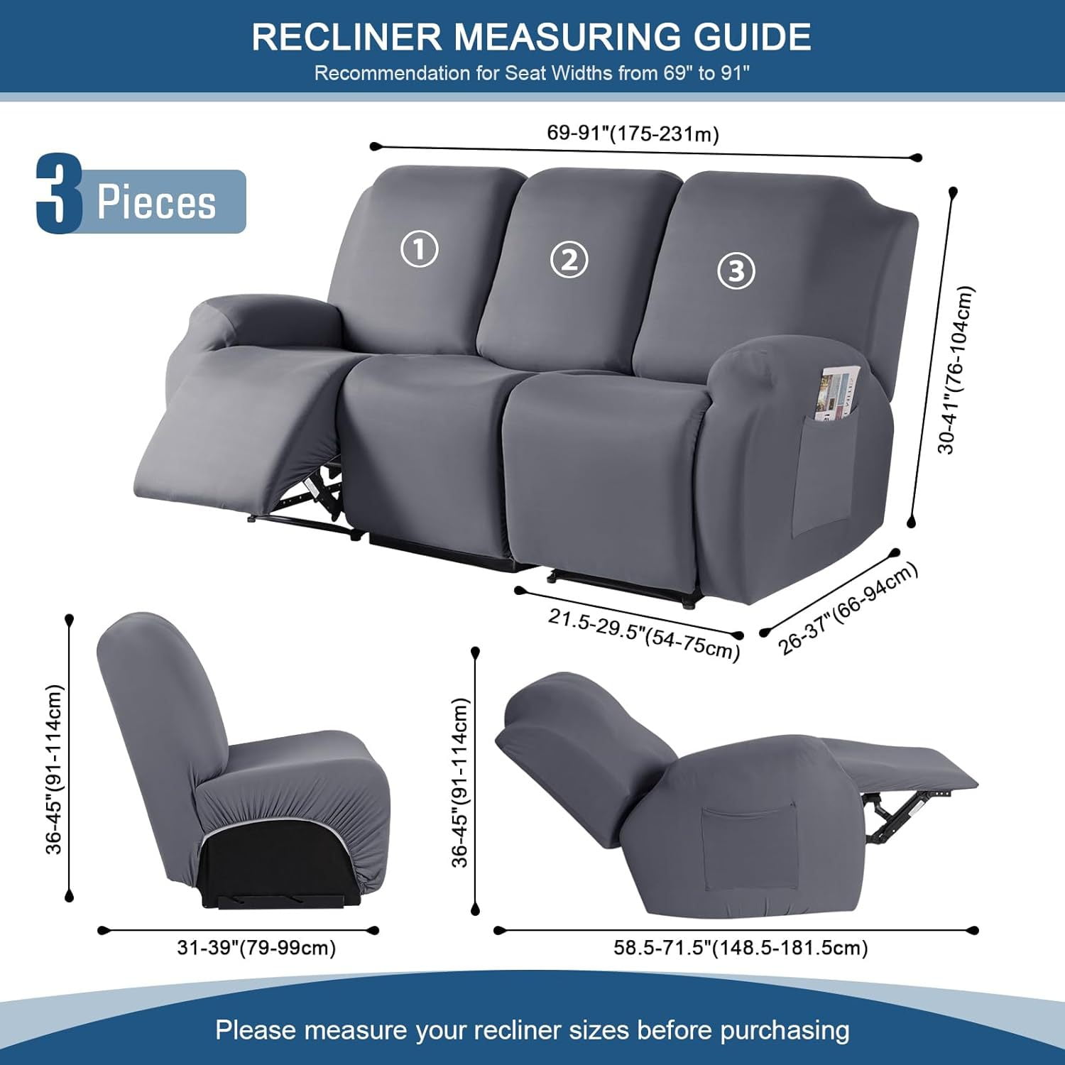 XmhyTop-A Couch Cover Jacquard Stretch Sofa Covers Reclining Chair Cover for Living Room Sofa Easy Fit Washable Furniture Sofa Protector 3 seat (Black)