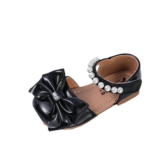 Xfvqtps Girls Mary Jane Shoes Flats Soft Sole Ballet Bow Detail Pearl Hook and Loop Strap Princess Shoes for Spring Summer Casual Outfit