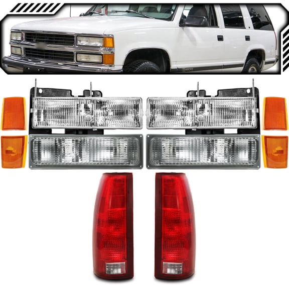 EPIC LIGHTING Halogen Replacement Spec Headlights Silver Trim Compatible with CHEVROLET GMC 92-93 BLAZER YUKON TAHOE SUBURBAN 90-93 CK [ GM2556102 GM2557102 5975197 5975198 ] Combo