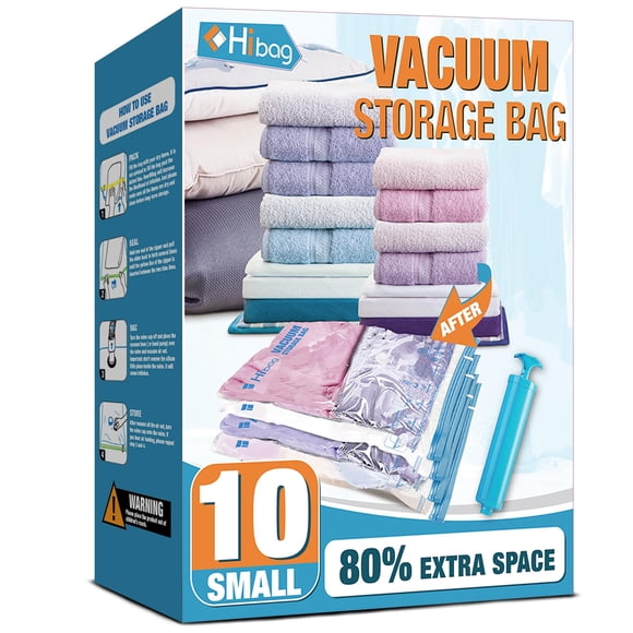 Bolsas de almacenamiento al vacío, 10 pequeñas bolsas de sellado al vacío que ahorran espacio, bolsas espaciales, bolsas selladoras al vacío para ropa con bomba manual de viaje (10S)