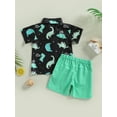 thumbnail image 4 of Arvbitana Toddler Baby Boys Gentleman Clothes Dinosaur Print Short Sleeve Lapel Shirts + Solid Color Shorts Summer Dressy Outfits for Child 2Pcs 12M-5T, 4 of 9