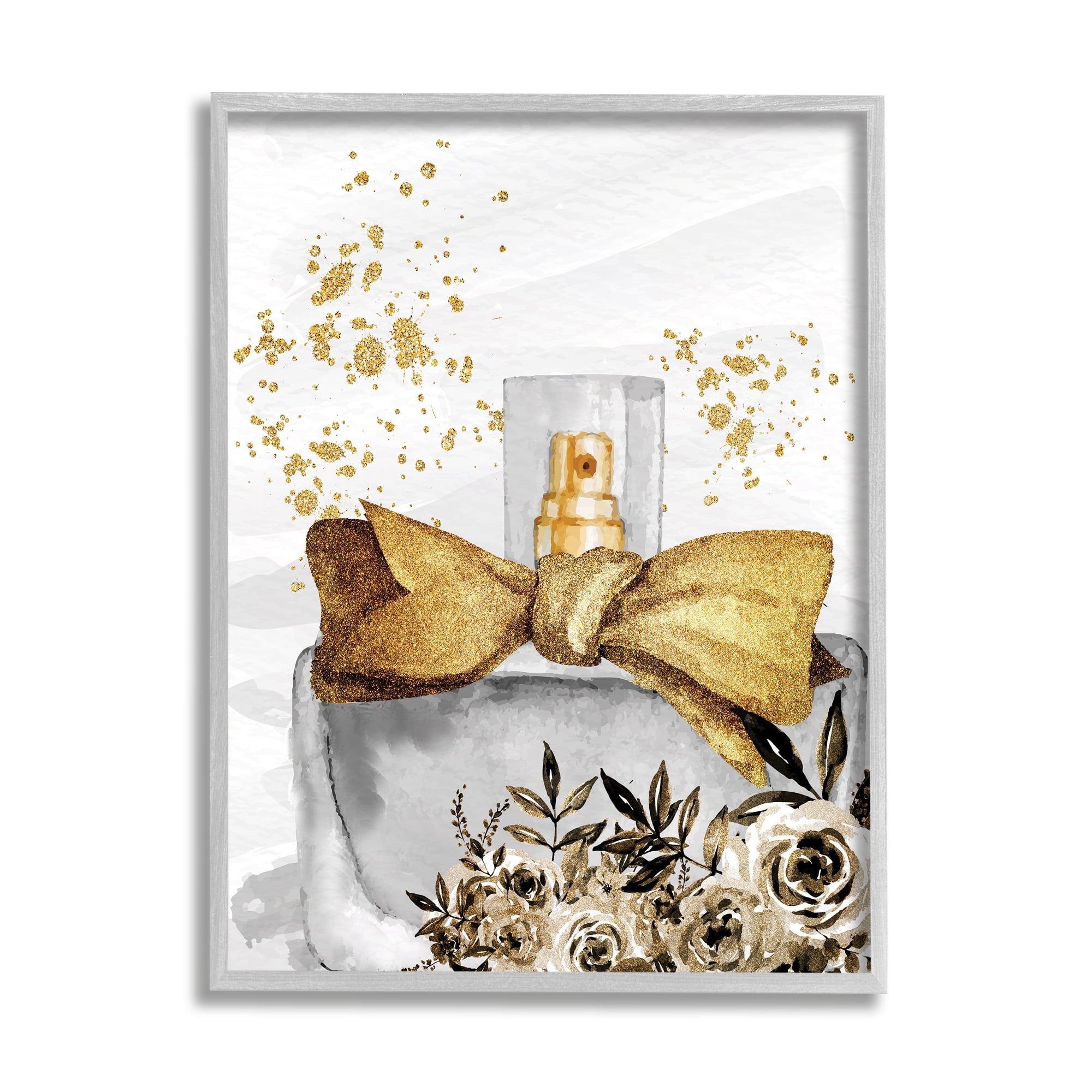 Stupell Industries Glitzy Floral Perfume Bottle Speckled Glam Design Graphic Art Gray Framed Art Print Wall Art, Design by Kim Allen