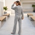 thumbnail image 7 of Szluipve 2 Piece Sets for Women 2 Piece Outfits Side Stripe Zip Up Collar Jacket & Wide Leg Pants Set Ribbed Textured Casual Tracksuit Loungewear Suit for Daily Travel Gray S, 7 of 7