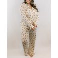 thumbnail image 1 of Conjunto de pijama navideño para mujer, estampado de hombre de jengibre, cuello de solapa, manga larga, pantalones con cintura elástica, conjunto de 2 piezas para estar en casa, 1 of 3